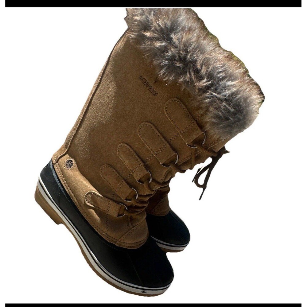 Northside Women’s Size 7 Tall Winter Snow Boots Brown Suede Faux Fur Waterproof